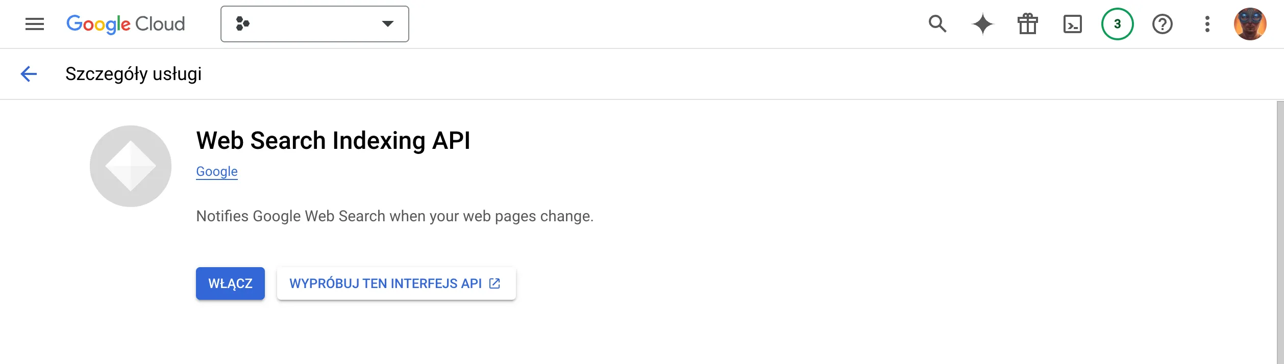 Włącz - Web Search Indexing API