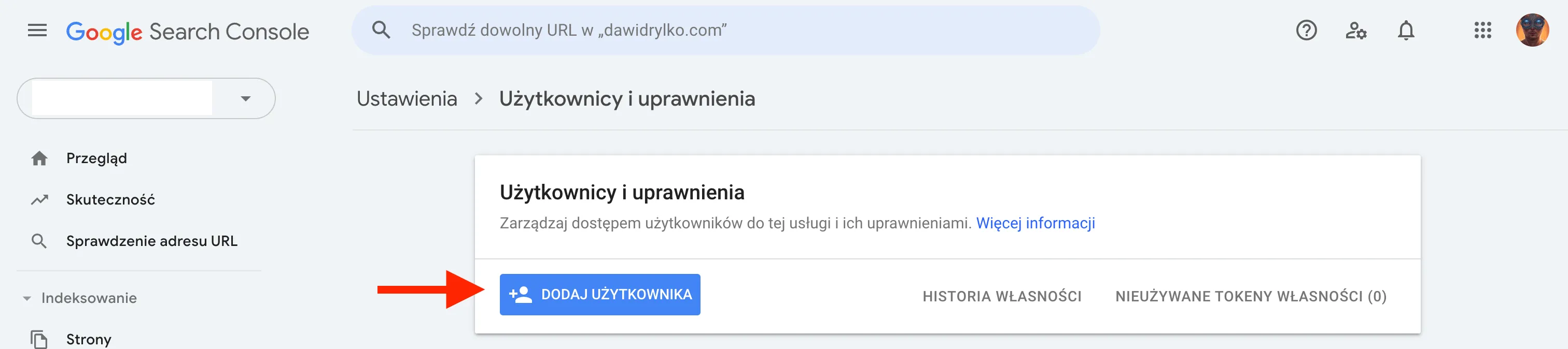 Użytkownicy i uprawnienia - Google Search Console