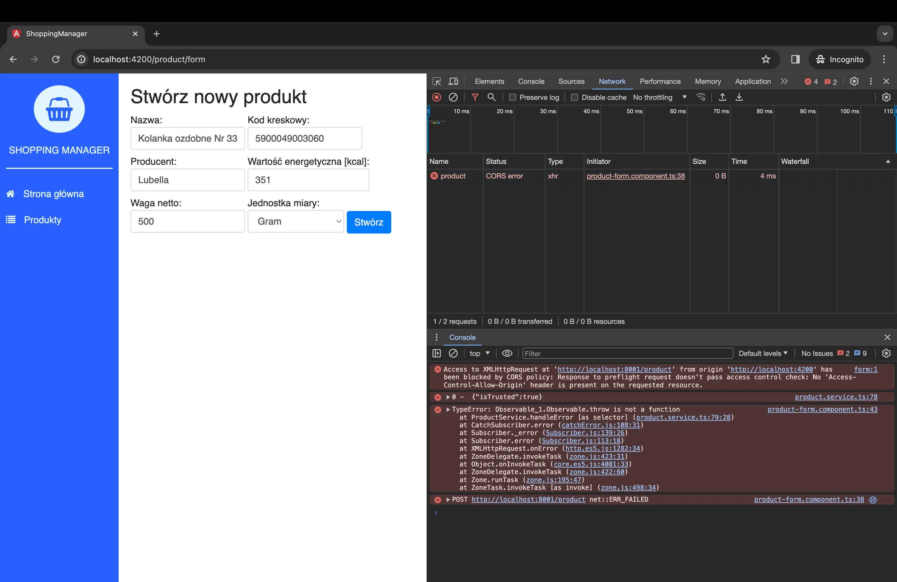 CORS - golang - CORS error