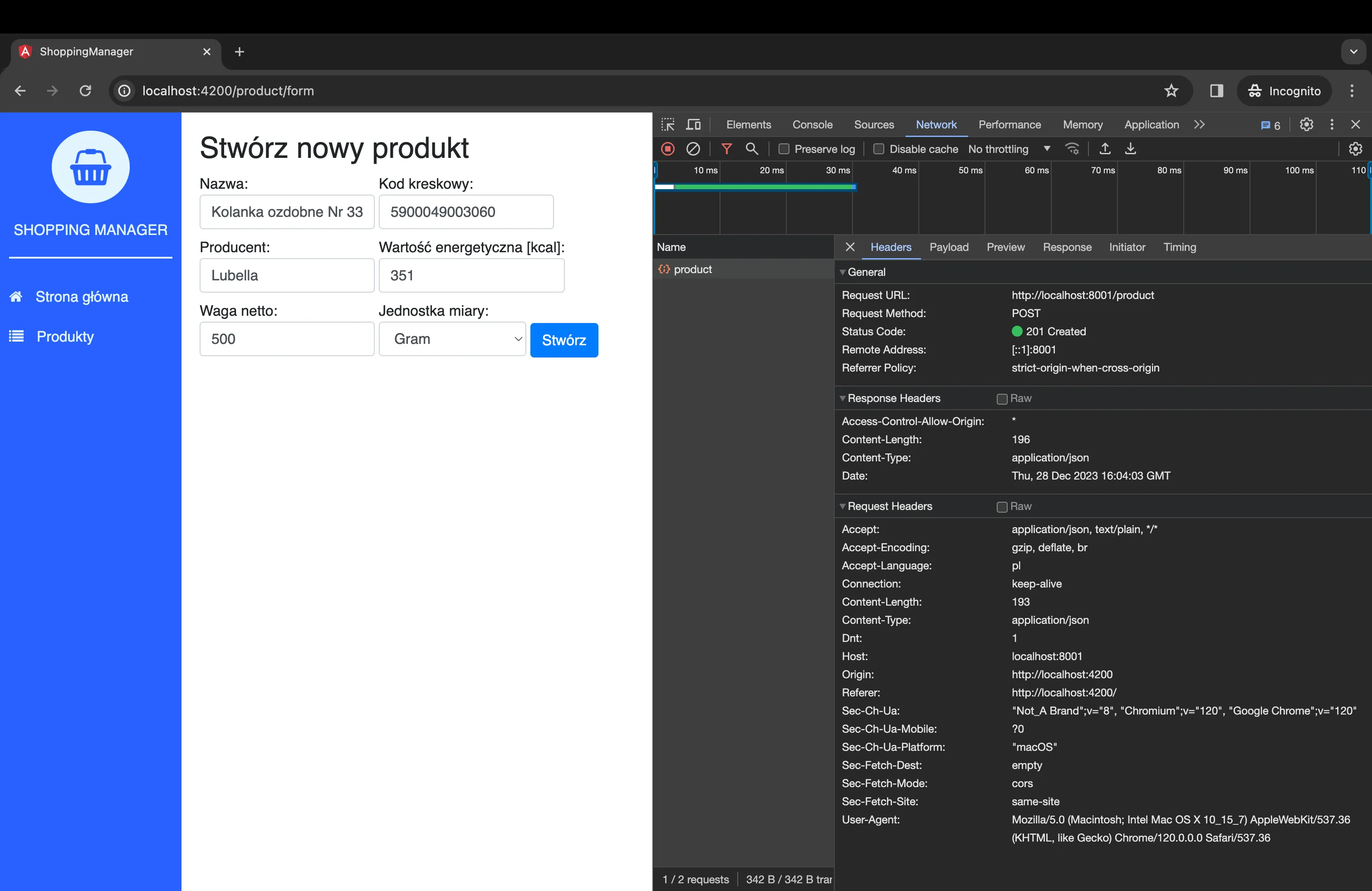 CORS - golang - 201 CREATED