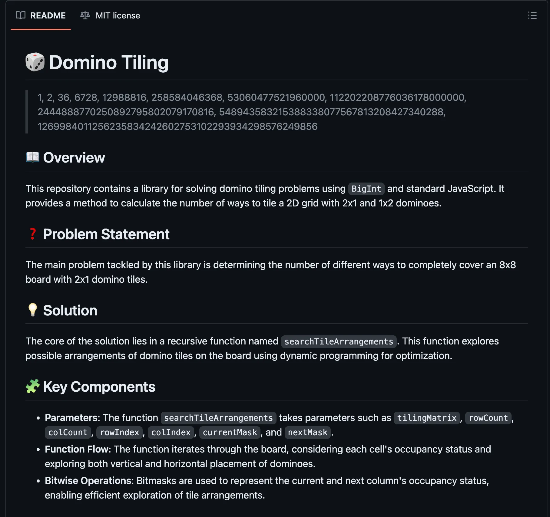 Readme projektu Domino tiling