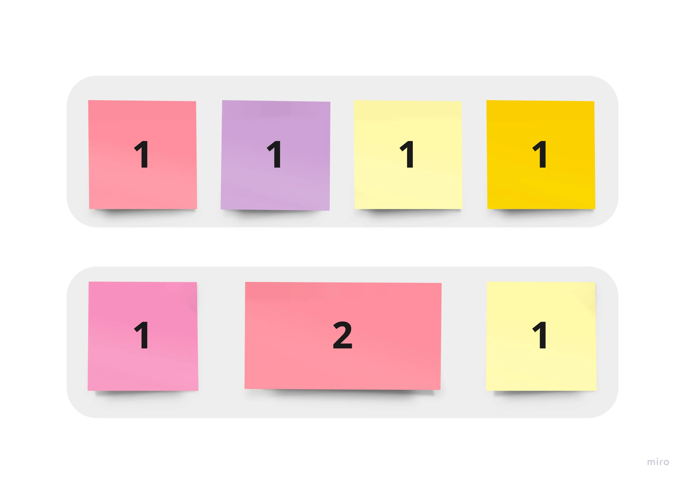 Flex grow - przedstawiona została szerokość kontenerów flexbox. W pierwszym rzędzie kontenery mają taką samą szerokość (1). W drugim rzędzie jeden kontener jest dwa razy szerszy (2) niż pozostałe (1).