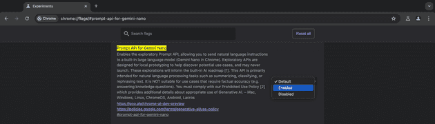 Włączanie flagi Prompt API for Gemini Nano