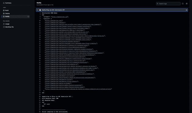 GitHub Actions - Notify Microsoft Bing via URL Submission API
