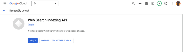 Włącz - Web Search Indexing API
