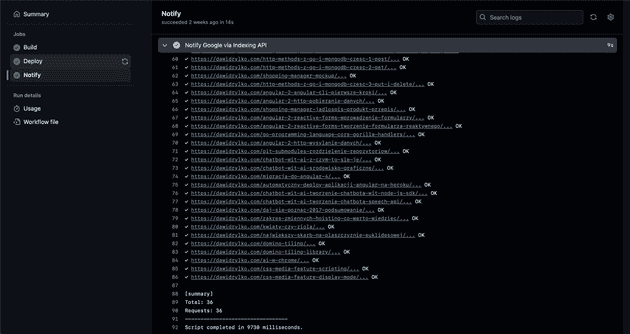 Notify Google via Indexing API - GitHub Actions