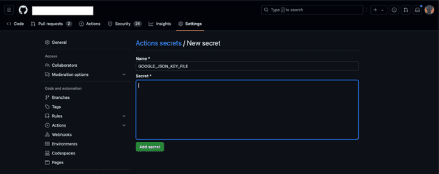 Add Secret - GitHub